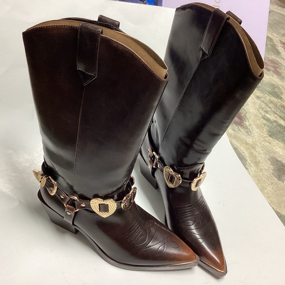 Madden Girl Sweetheart Cowboy Boots Women’s 7.5 Brown Western Heart Pointed Toe - Picture 3 of 16